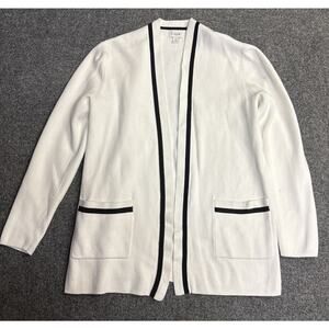 J. Crew Womens S White W/Blavk Black Trim Long Sleeve Open Front Cardigan Office